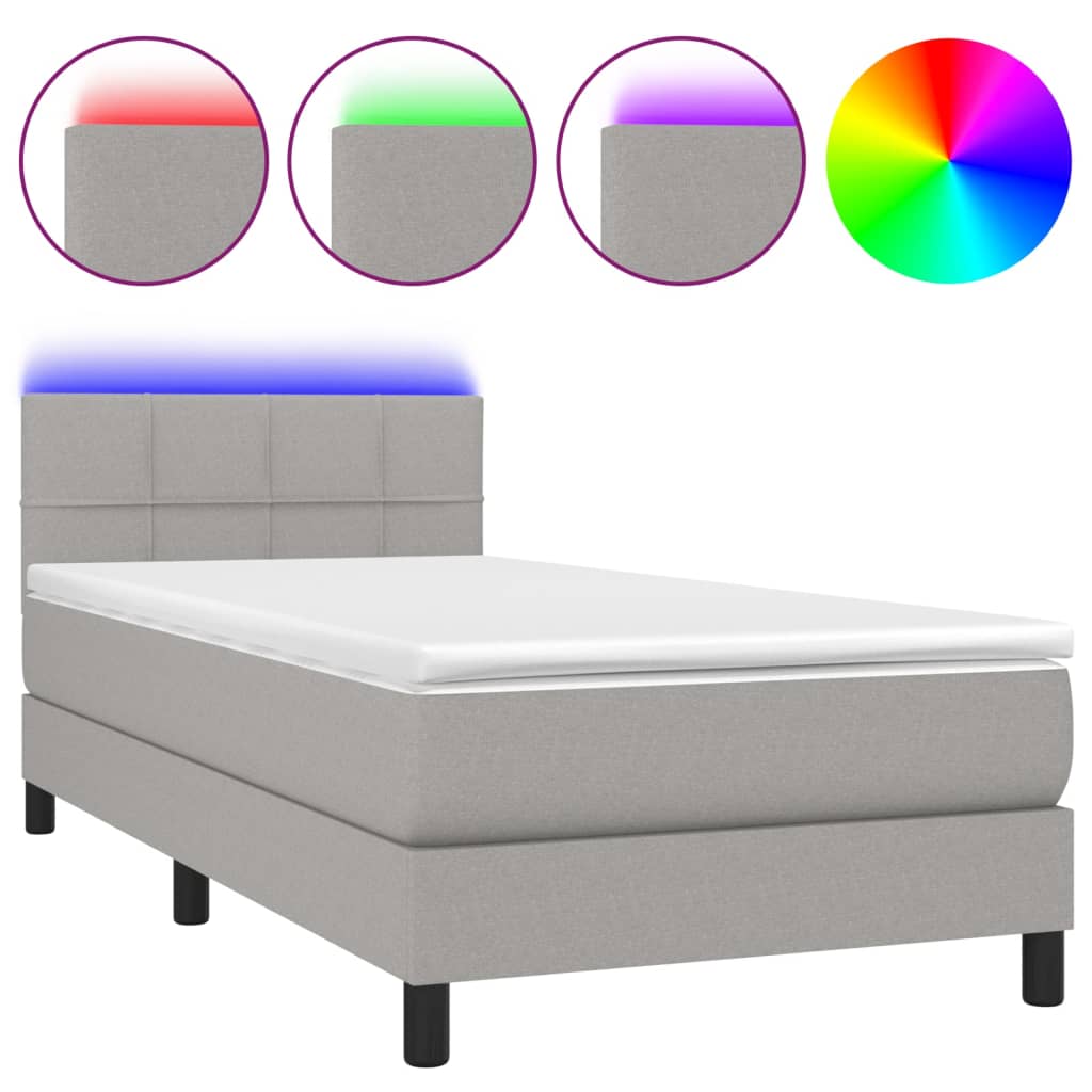világosszürke szövet rugós és LED-es ágy matraccal 80 x 200 cm