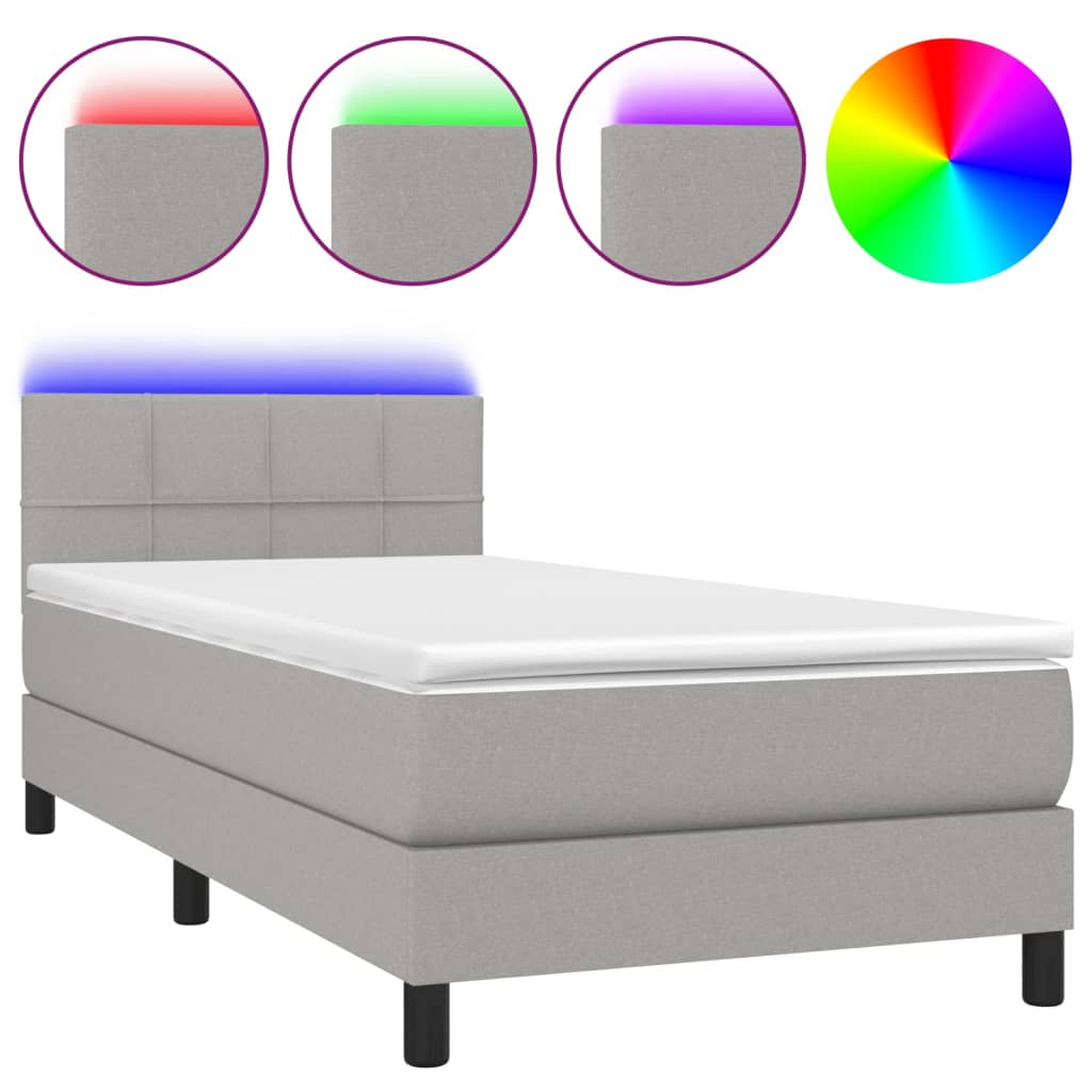 vidaXL Box spring postelja z vzmetnico LED svetlo siva 80x200 cm blago