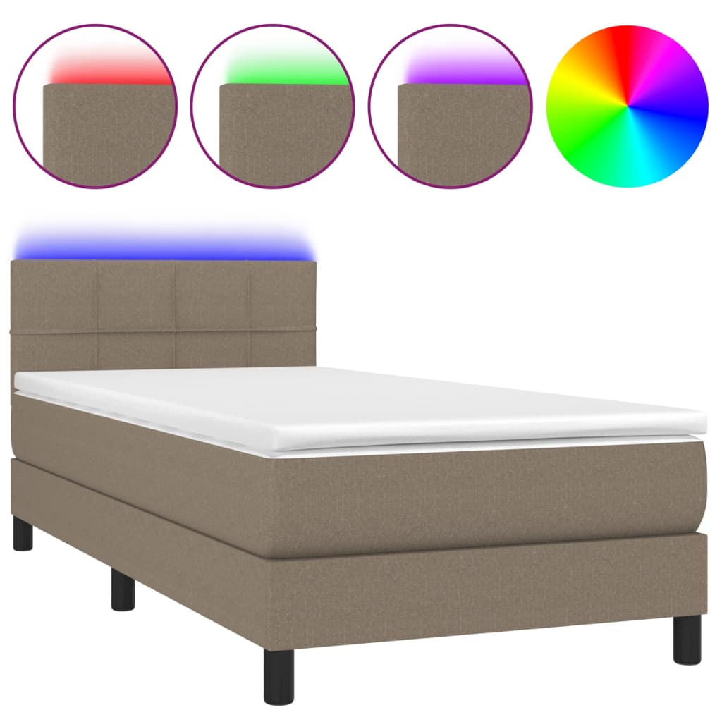 vidaXL Box spring postelja z vzmetnico LED taupe 80x200 cm blago