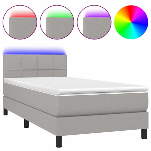 vidaXL kontinentaalvoodi madrats ja LED, helehall, 90x190 cm, kangas