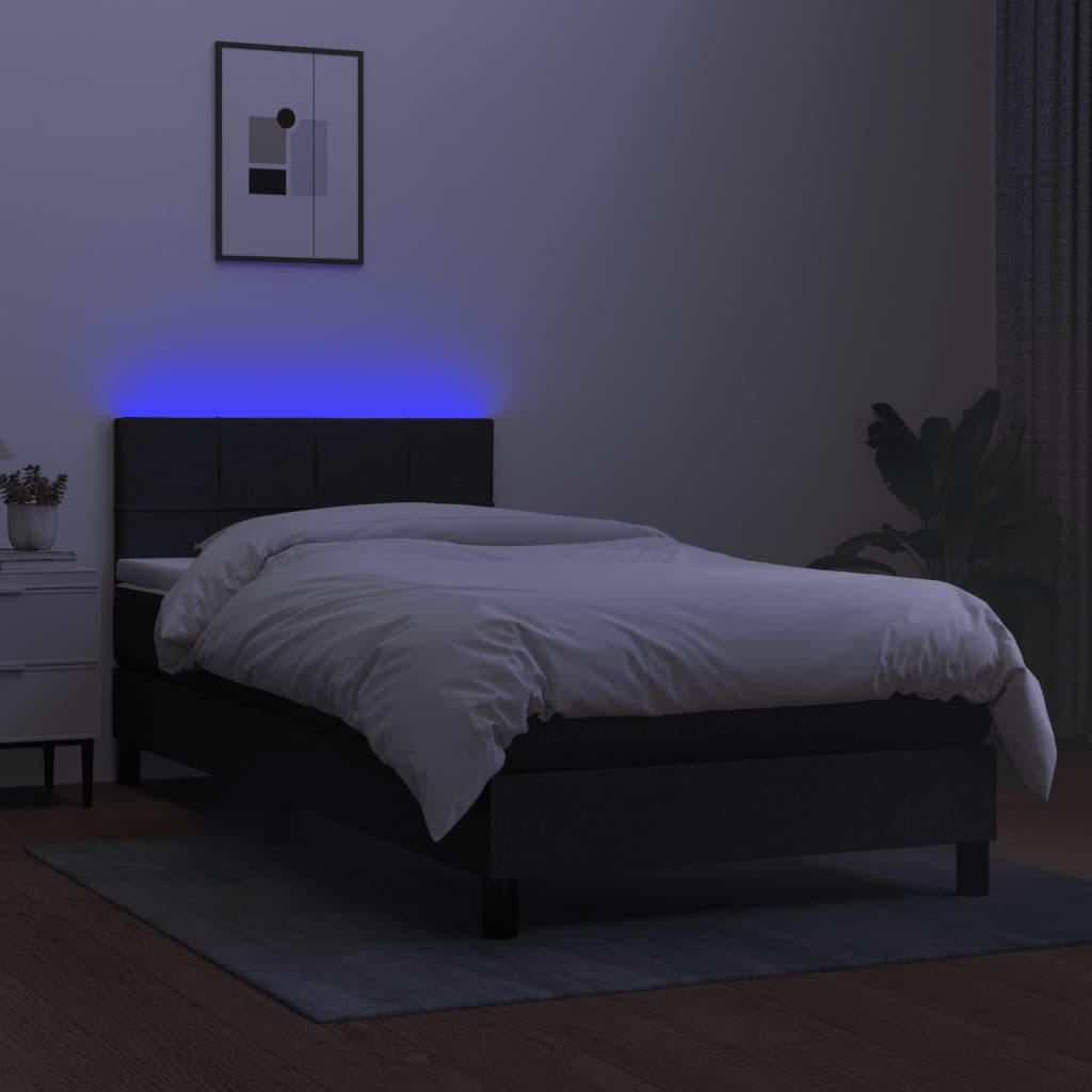 Box spring postel s matrací a LED černá 90x190 cm textil
