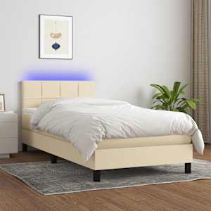Box spring postelja z vzmetnico LED krem 90x190 cm blago