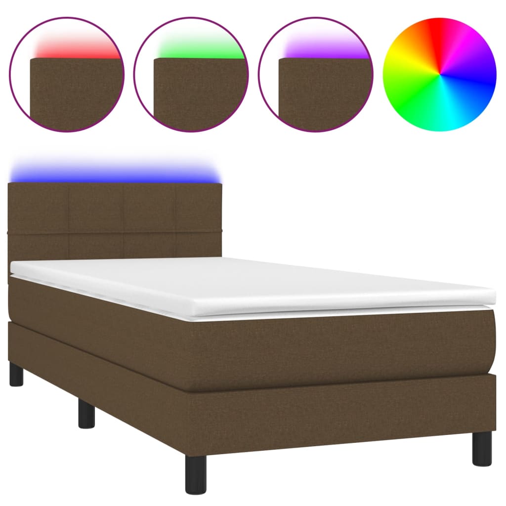 vidaXL Boxspring met matras en LED stof donkerbruin 80x200 cm
