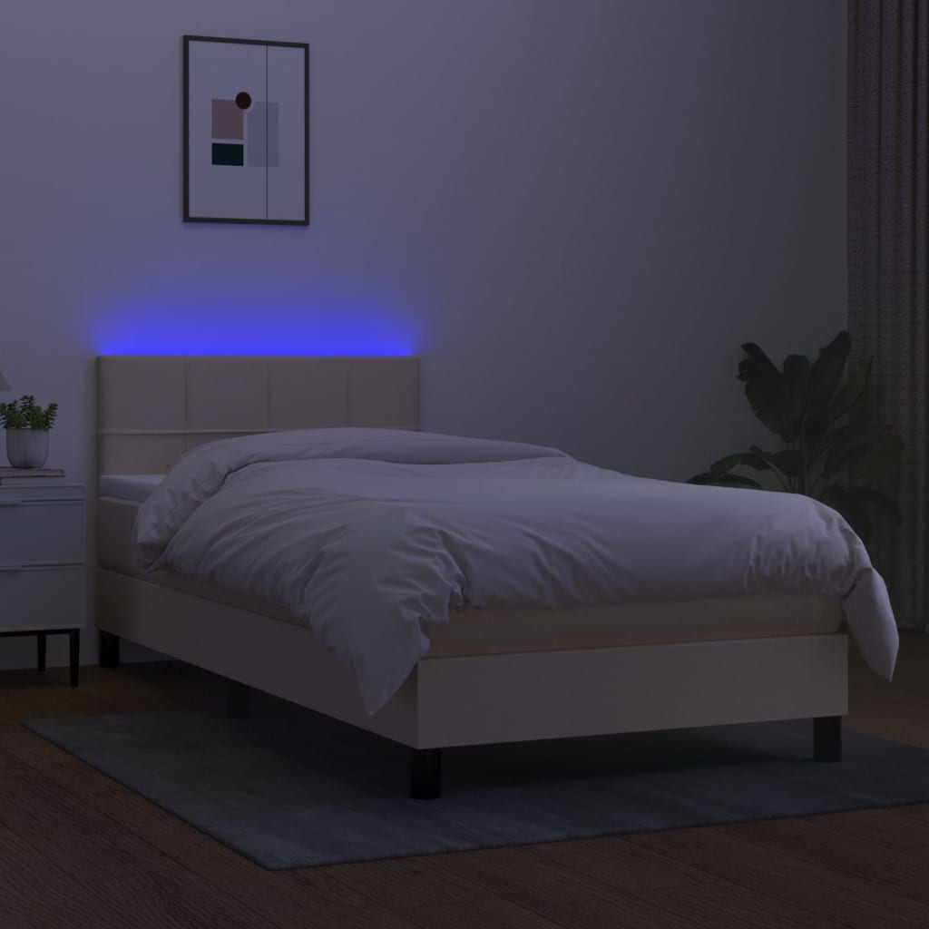 Krevet box spring s madracem LED krem 90x200 cm od tkanine