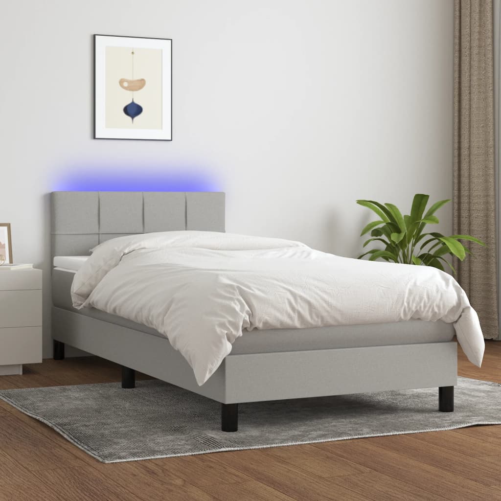 vidaXL Sommier tapissier matelas et LED Gris clair 100x200 cm Tissu