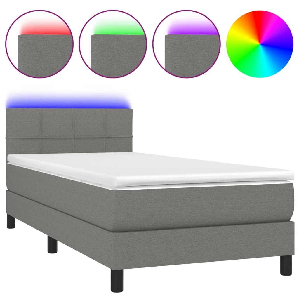 vidaXL Box spring postelja z vzmetnico LED temno siva 100x200 cm blago