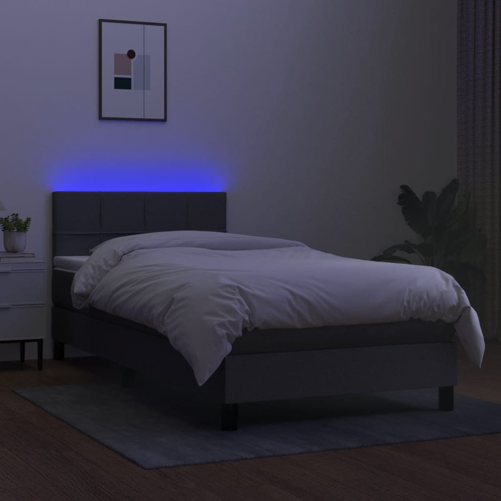 Box spring postel s matrací a LED tmavě šedá 100x200 cm textil