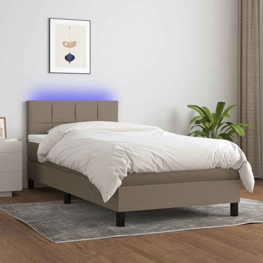 vidaXL Boxspringbett mit Matratze & LED Taupe 100x200 cm Stoff