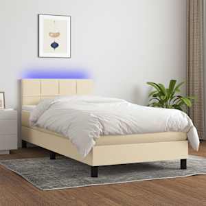 Box spring postel s matrací a LED krémová 100x200 cm textil - obrázek 1