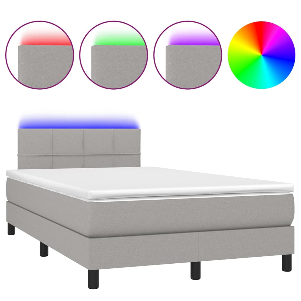 Box spring postel s matrací a LED světle šedá 120x200 cm textil