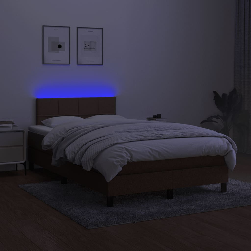 barna szövet rugós és LED-es ágy matraccal 120 x 200 cm
