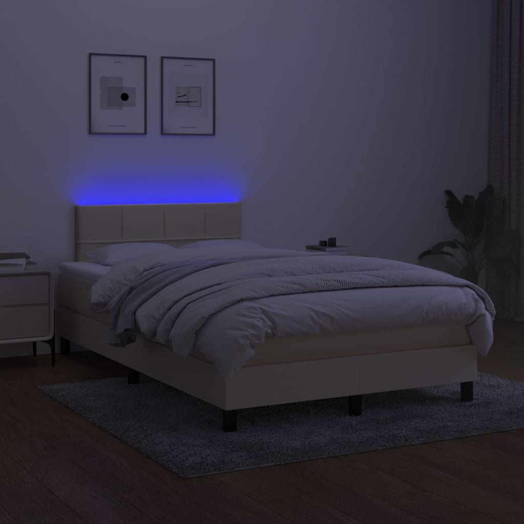 Box spring postelja z vzmetnico LED krem 120x200 cm blago