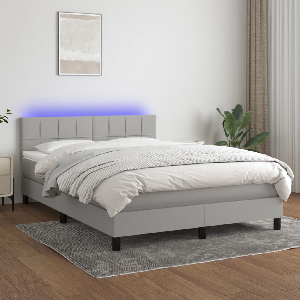 Boxspringbett mit Matratze & LED Hellgrau 140×190 cm Stoff