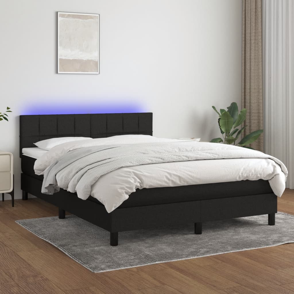 Boxspringbett mit Matratze & LED Schwarz 140×190 cm Stoff