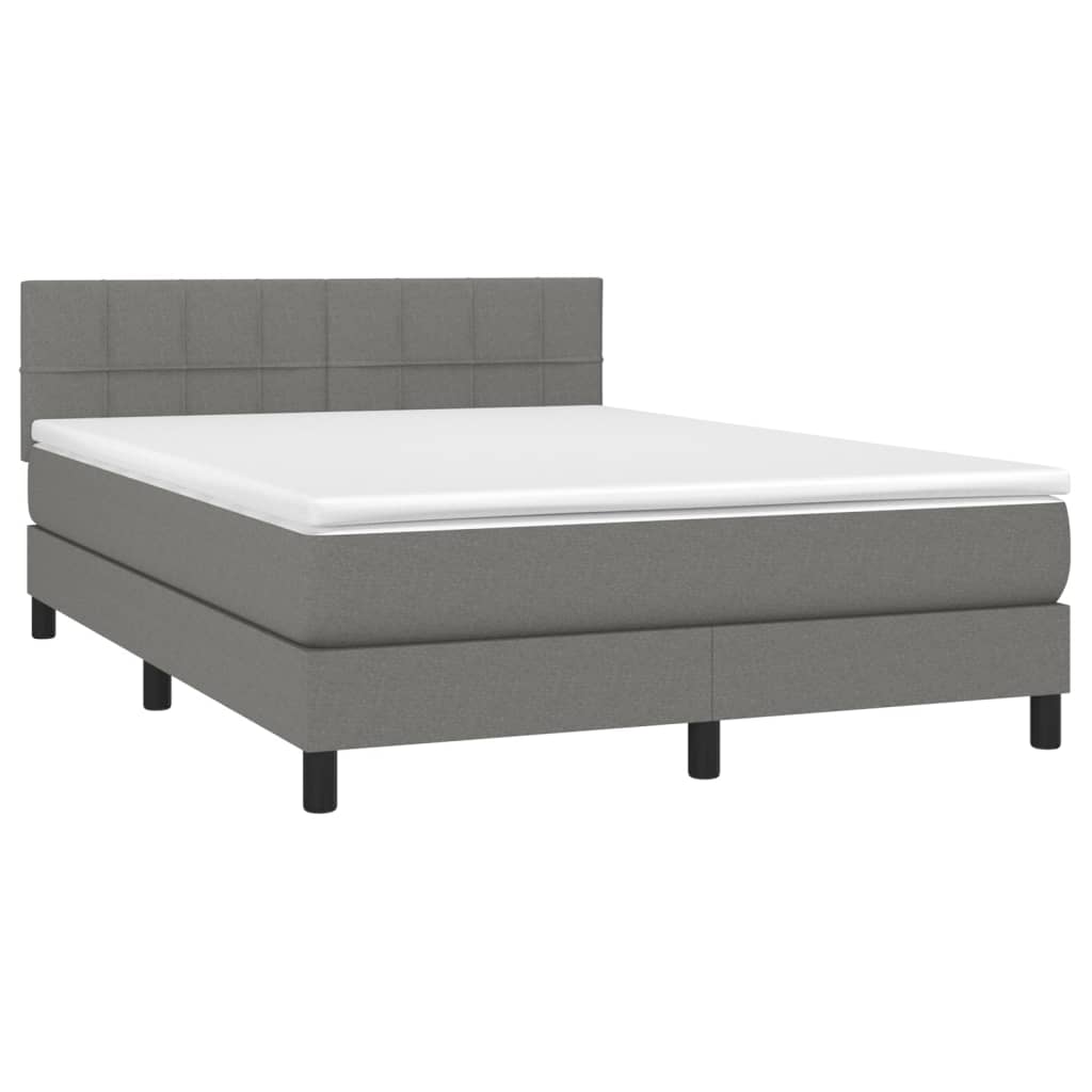 vidaXL Boxspring met matras en LED stof donkergrijs 140x200 cm afbeelding