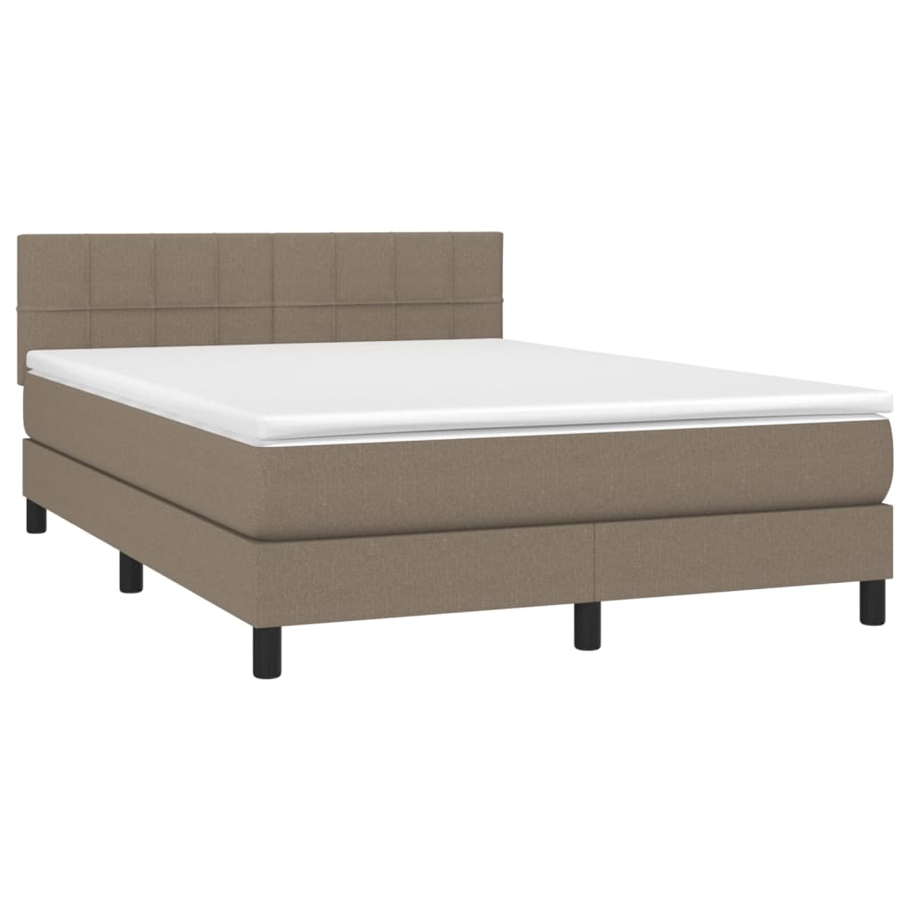 vidaXL Boxspring met matras en LED stof taupe 140x200 cm afbeelding