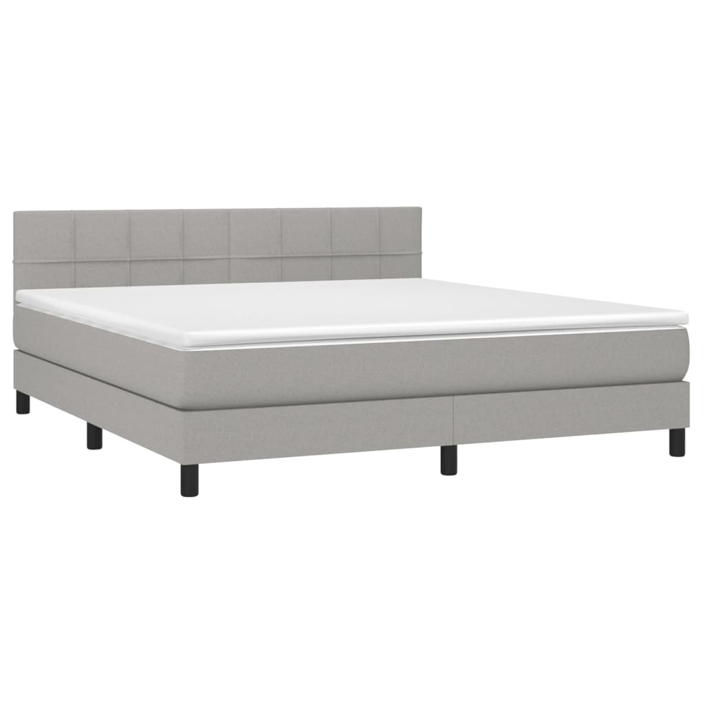 vidaXL Boxspring met matras en LED stof lichtgrijs 160x200 cm afbeelding