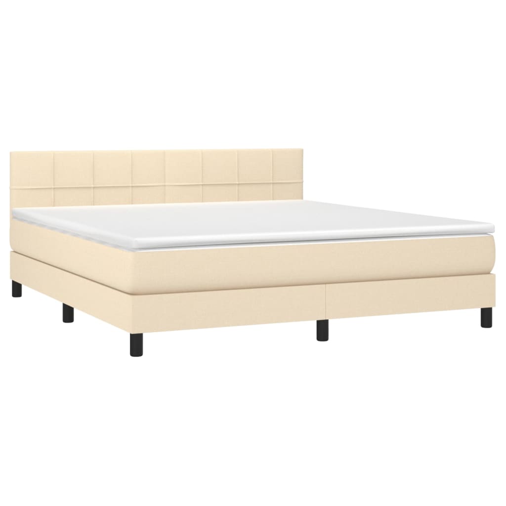 vidaXL Boxspring met matras en LED stof crèmekleurig 160x200 cm afbeelding