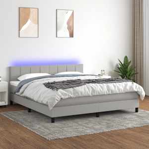 Box spring postel s matrací a LED světle šedá 180x200 cm textil - obrázek 1