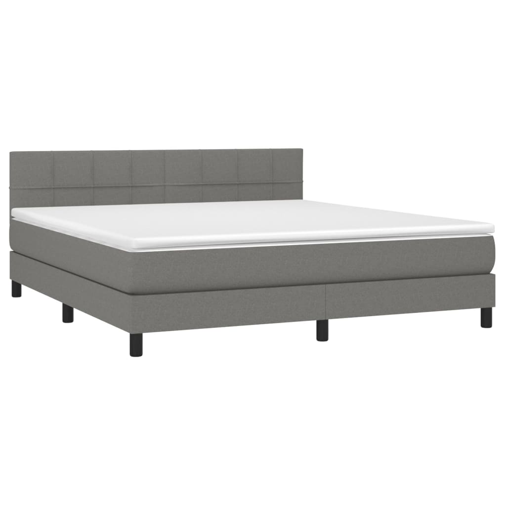 vidaXL Boxspring met matras en LED stof donkergrijs 180x200 cm afbeelding