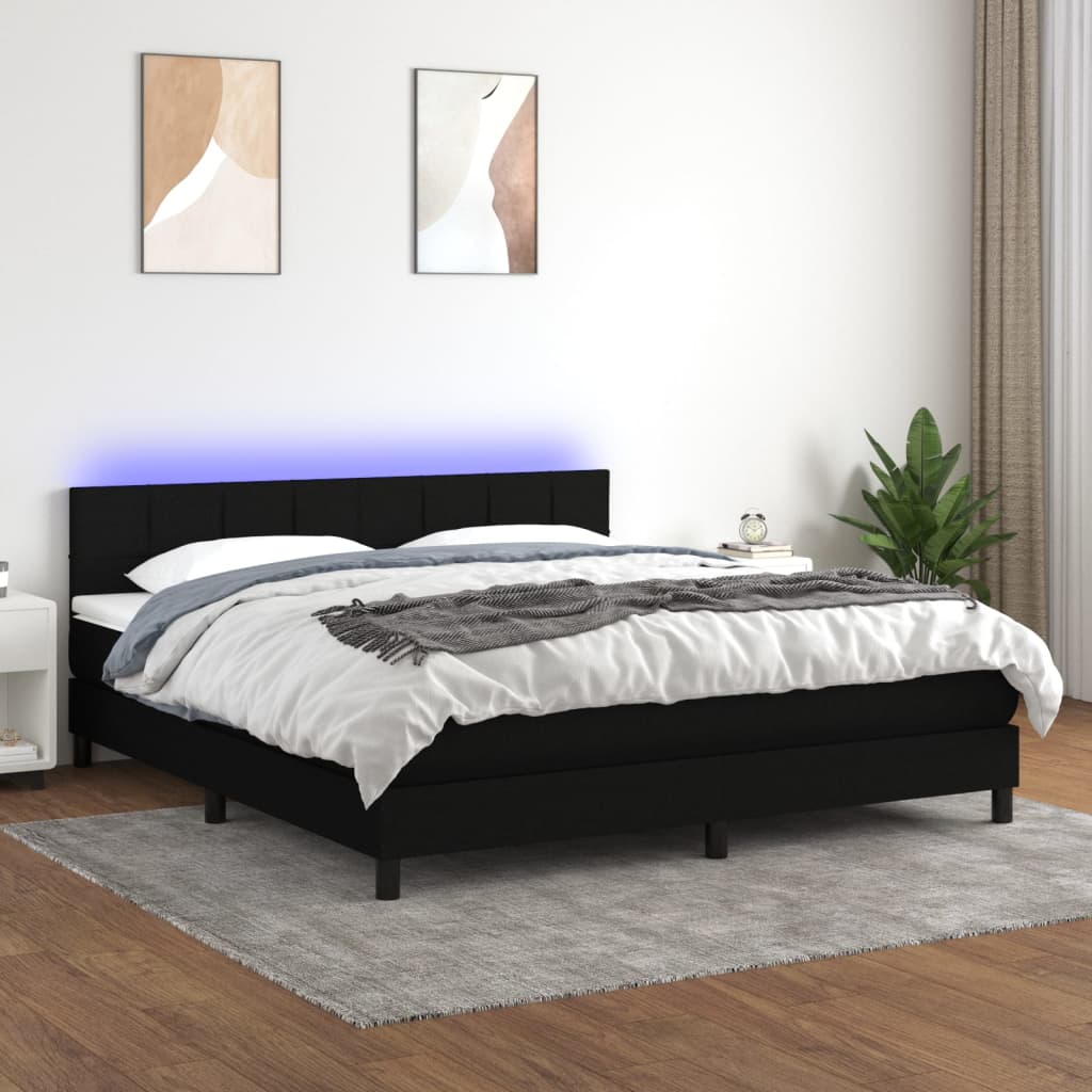 vidaXL Boxspringbett mit Matratze & LED Schwarz 180x200 cm Stoff