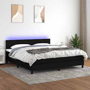 Box spring postel s matrací a LED černá 180x200 cm textil - obrázek 1