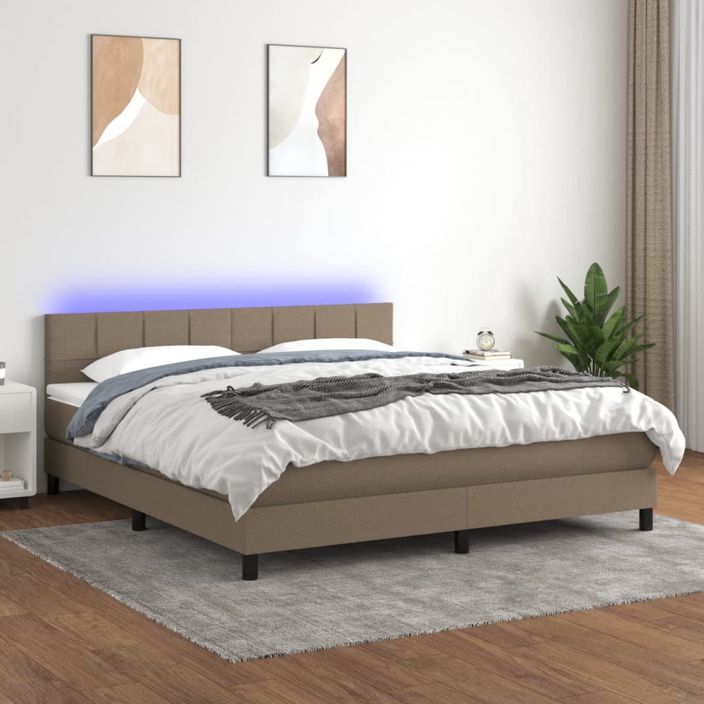 Sommier tapissier avec matelas et LED Taupe 180x200 cm Tissu