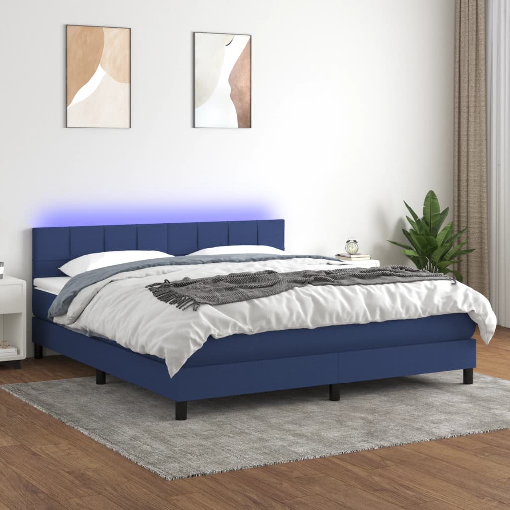 vidaXL Box spring postel s matrací a LED modrá 180x200 cm textil