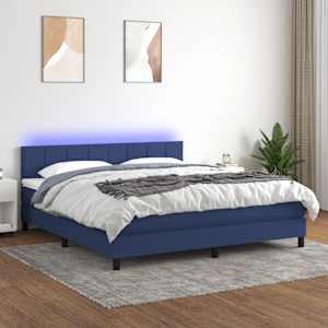Box spring postelja z vzmetnico LED modra 180x200 cm blago