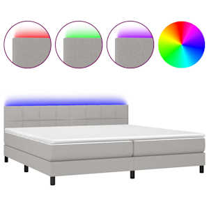 Box spring postel s matrací a LED světle šedá 200x200 cm textil - obrázek 2