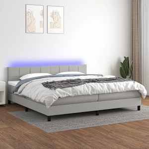 Box spring postel s matrací a LED světle šedá 200x200 cm textil - obrázek 1