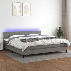 Box spring postelja z vzmetnico LED temno siva 200x200 cm blago