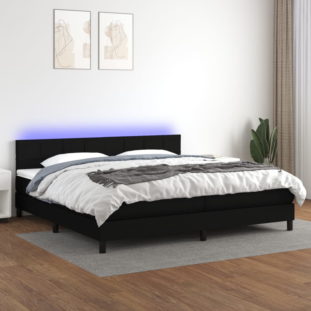Sommier tapissier et matelas et LED Noir 200x200 cm Tissu