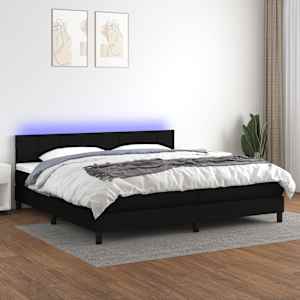 Box spring postel s matrací a LED černá 200x200 cm textil - obrázek 1