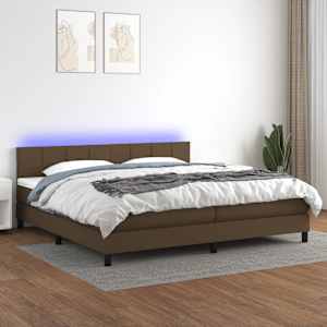 Box spring postelja z vzmetnico LED temno rjava 200x200cm blago