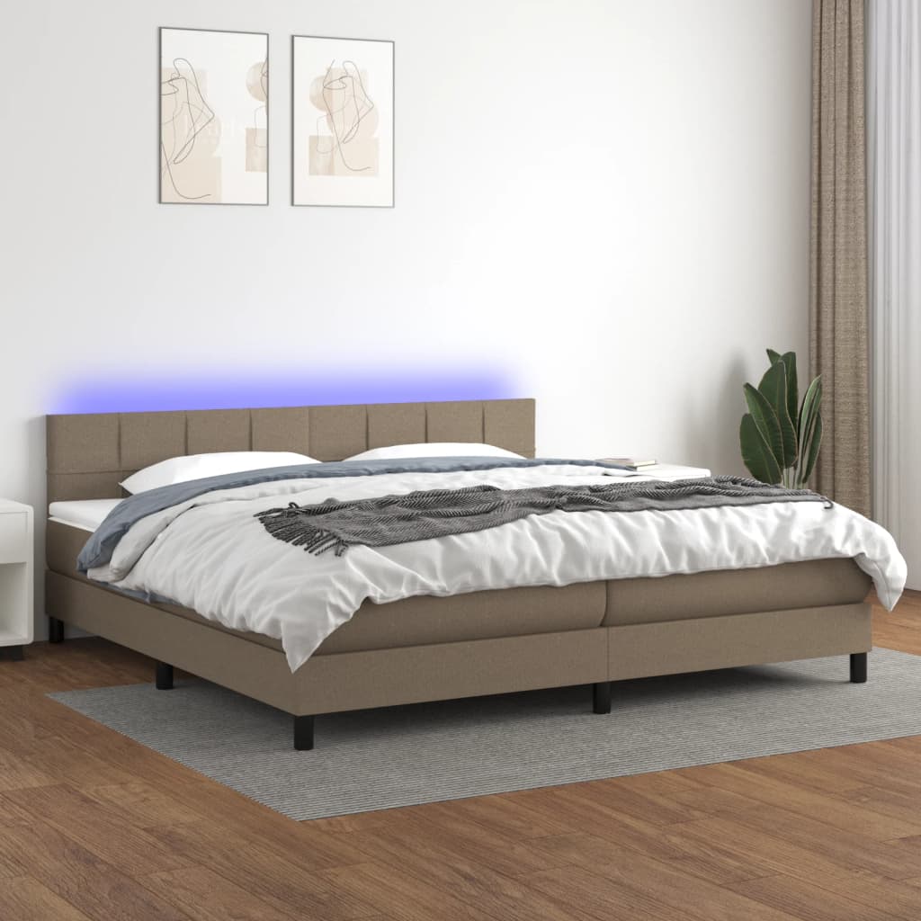 Sommier tapissier et matelas et LED Taupe 200x200 cm Tissu