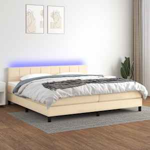 Box spring postel s matrací a LED krémová 200x200 cm textil - obrázek 1