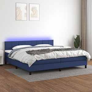 Box spring postelja z vzmetnico LED modra 200x200 cm blago