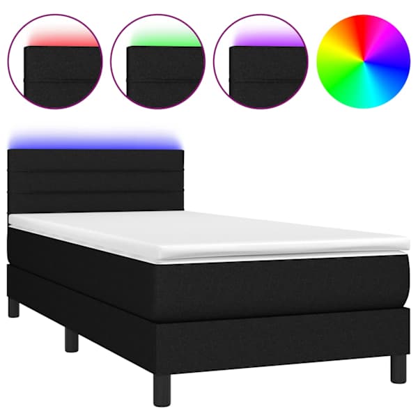 vidaXL kontinentaalvoodi madrats ja LED, must, 80x200 cm, kangas