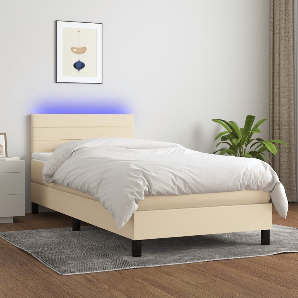 Box spring postel s matrací a LED krémová 80 x 200 cm textil