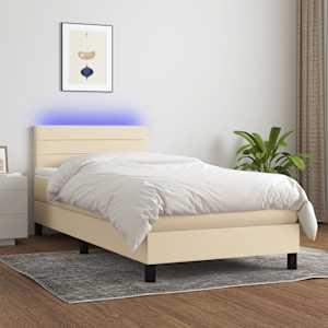 Box spring postelja z vzmetnico LED krem 80x200 cm blago