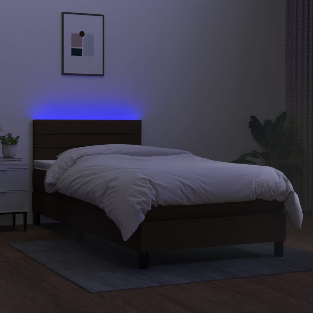 Box spring postelja z vzmetnico LED črna 90x190 cm blago