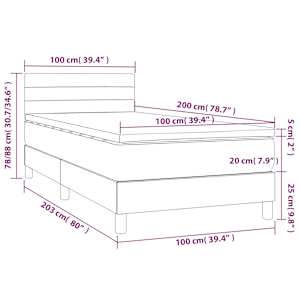 Box spring postel s matrací a LED tmavě šedá 100x200 cm textil - obrázek 8