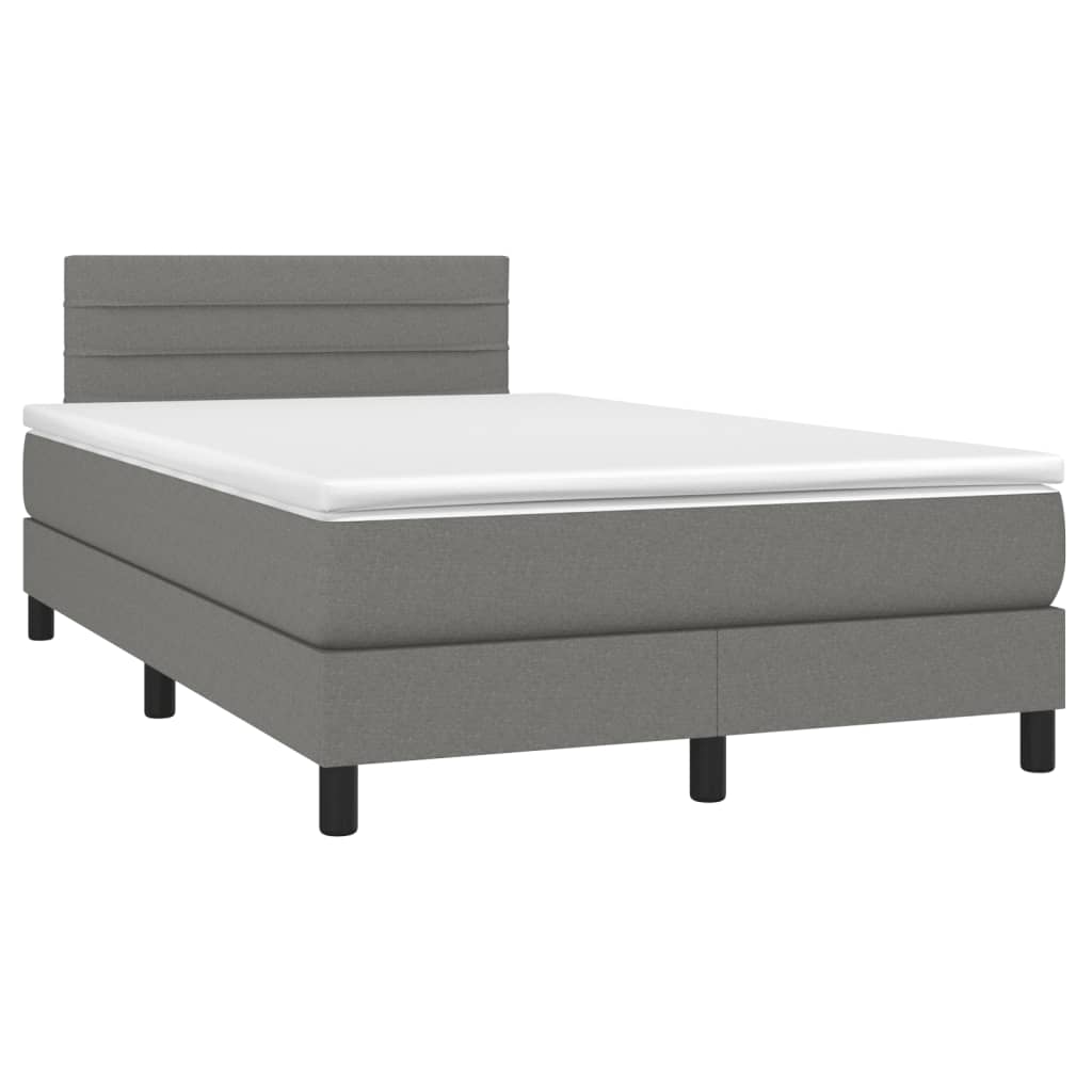 vidaXL Boxspring met matras en LED stof donkergrijs 120x200 cm afbeelding