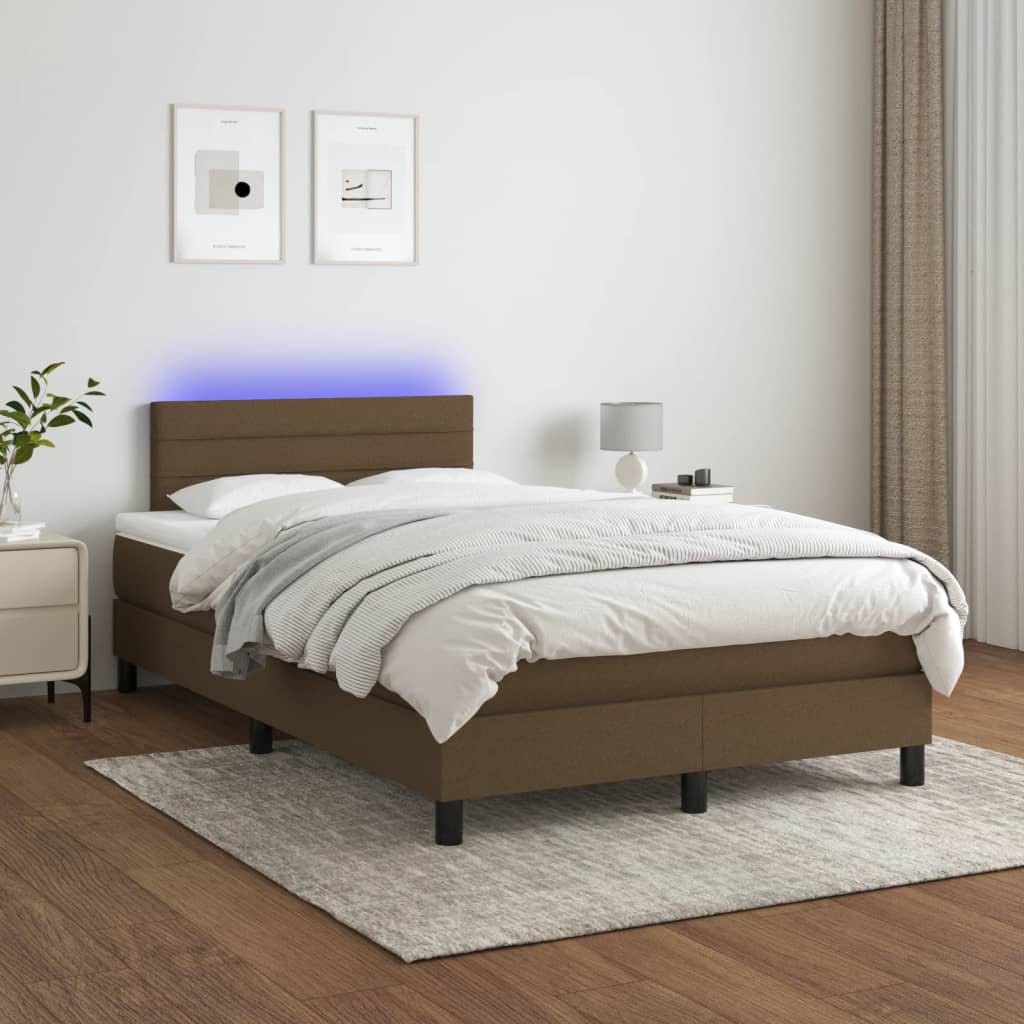 Sommier tapissier matelas et LED Marron foncé 120x200 cm Tissu
