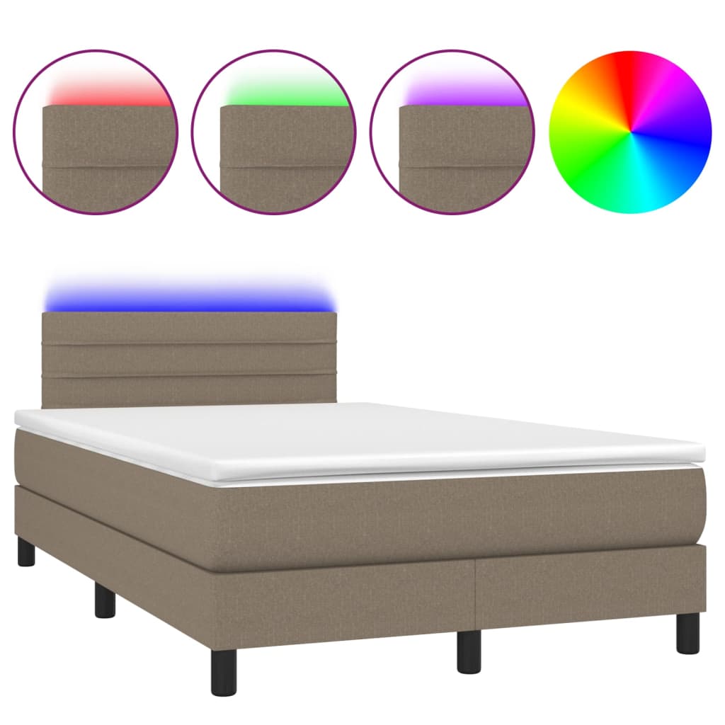 vidaXL Box spring postelja z vzmetnico LED taupe 120x200 cm blago