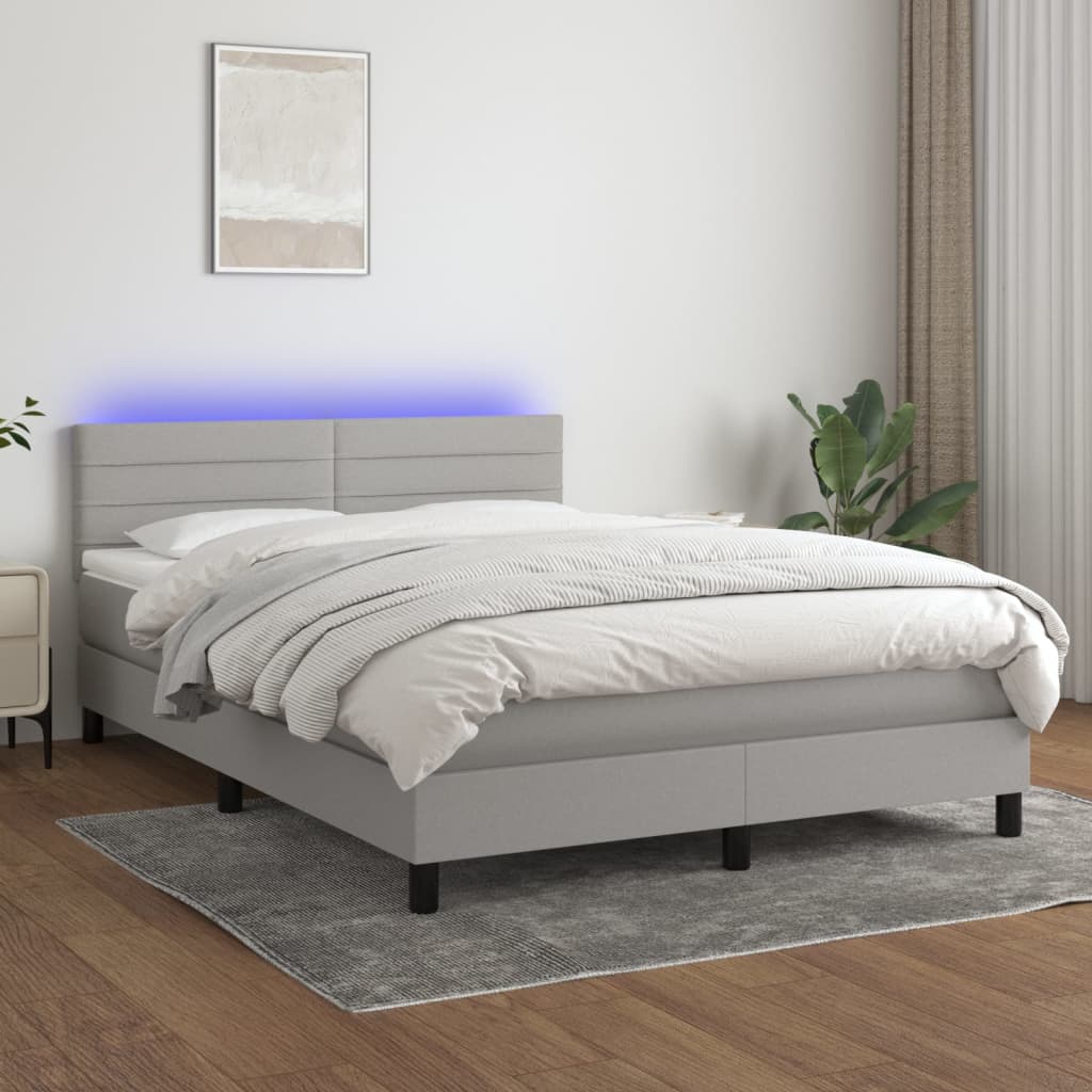 vidaXL Boxspringbett mit Matratze & LED Hellgrau 140x190 cm Stoff