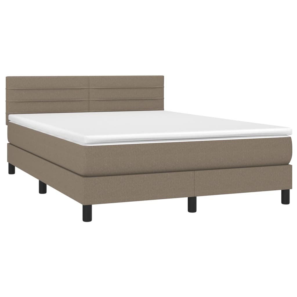 vidaXL Boxspring met matras en LED stof taupe 140x190 cm afbeelding