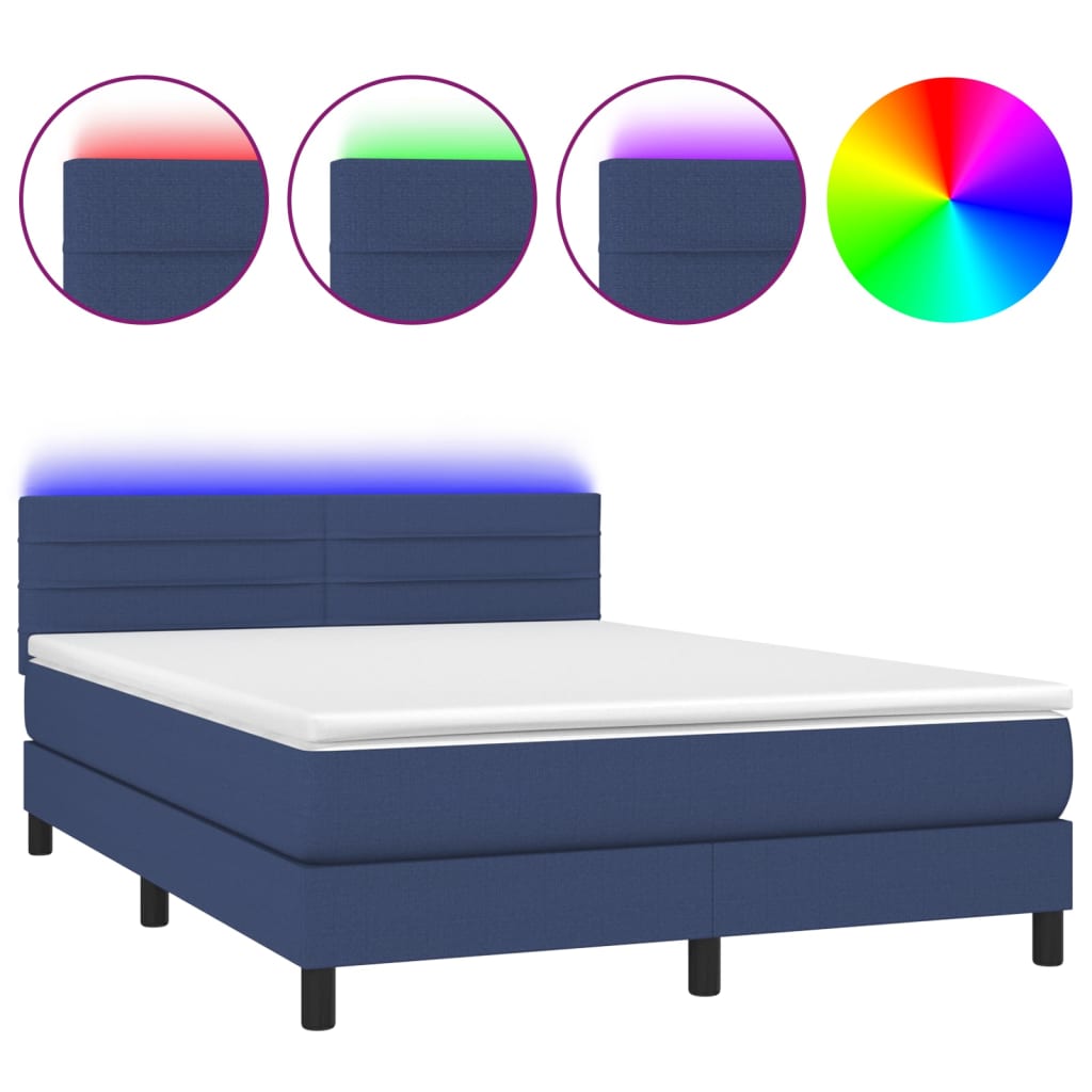 Thumbnail - vidaXL Boxspringbett mit Matratze & LED Blau 140x190 cm Stoff