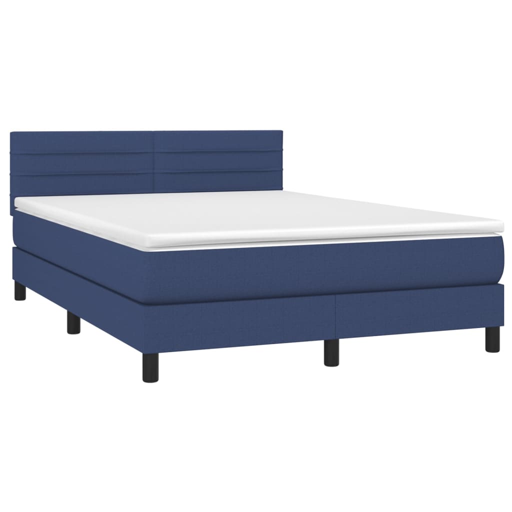 vidaXL Boxspring met matras en LED stof blauw 140x190 cm afbeelding